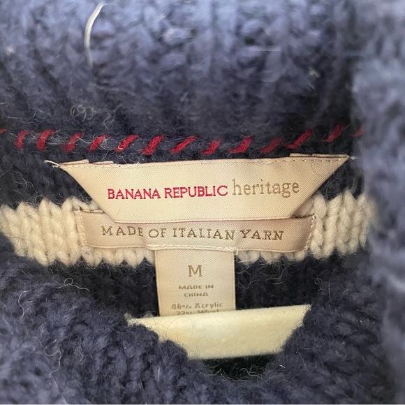 Banana Republic Navy Cream Striped Wool Alpaca Mohair Cowl Neck Sweater Medium - Picture 4 of 5